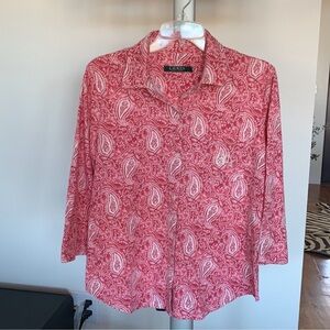 Lauren Ralph Lauren knit Embroidered Logo button shirt/top/blouse Sz M Paisley